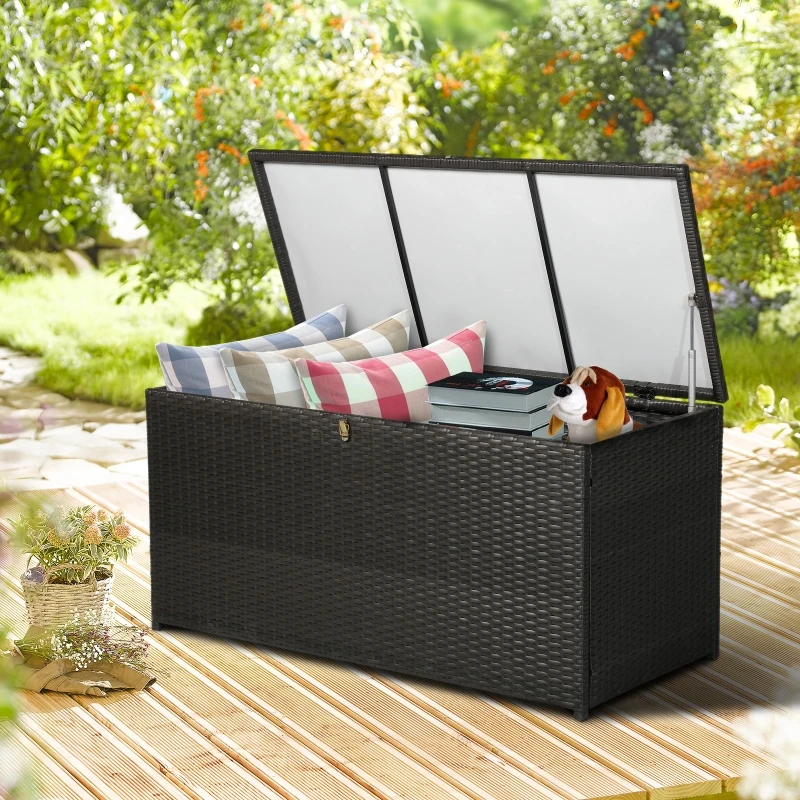 Outsunny Kussenbox polyrotan kussenbox tuinbox metaal 118 l x 54 b x 59 h cm bruin