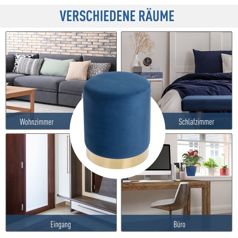 HOMCOM poef beensteun rugloze kruk slipvast lint blauw