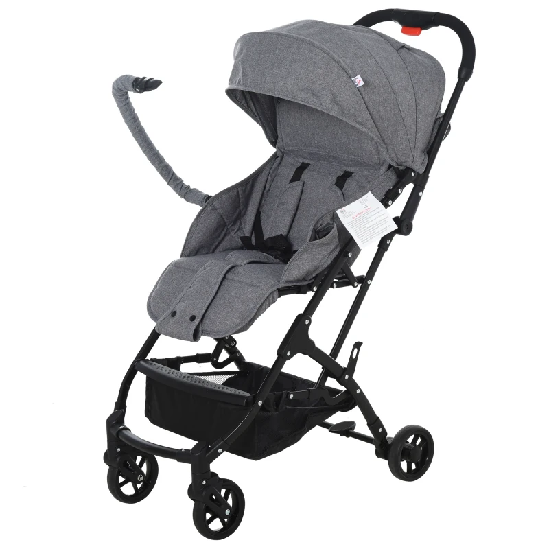 HOMCOM kinderwagen inklapbare buggy babyzitje babybedje 0-36 maanden grijs