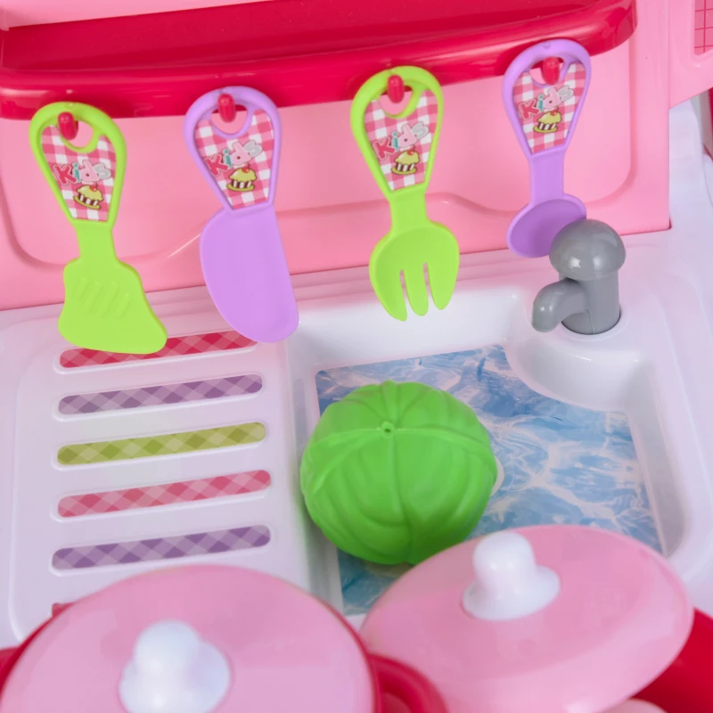 HOMCOM kinderkeuken met 42 accessoires speelkeuken speelgoed keuken plastic wit + roze