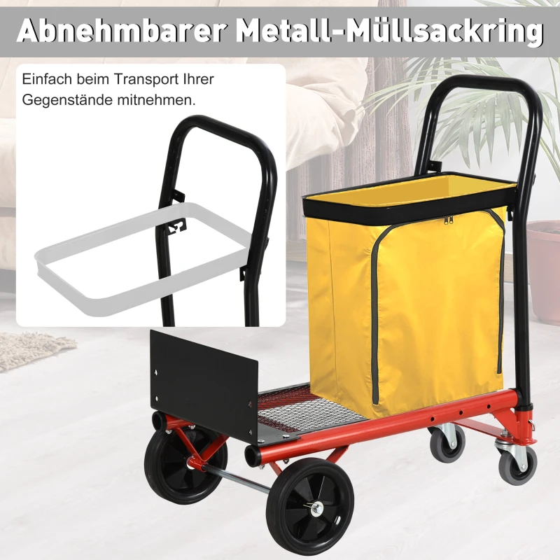 HOMCOM 2-in-1 multifunctionele steekwagen in hoogte verstelbare metalen inklapbare wagen metaal