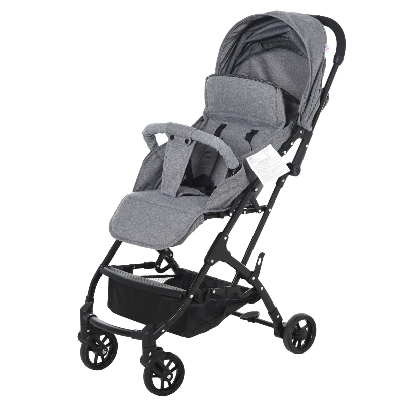 HOMCOM kinderwagen inklapbare buggy babyzitje babybedje 0-36 maanden grijs