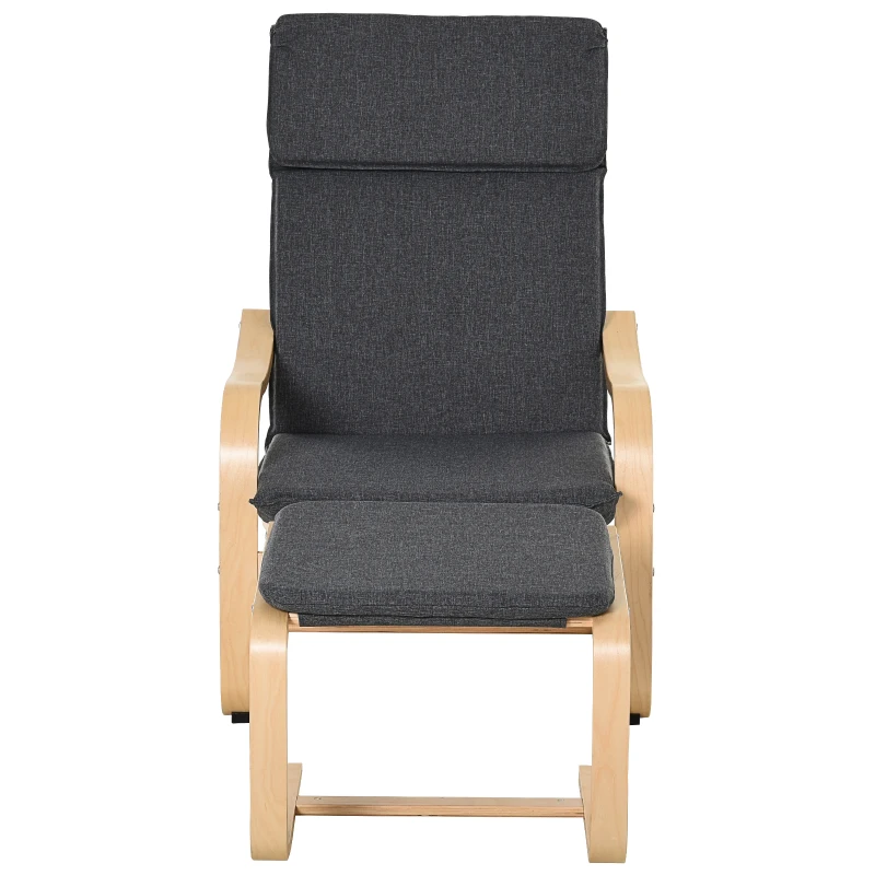 HOMCOM relaxstoel met poef stoel met armsteun linnen bekleding houten frame grijs