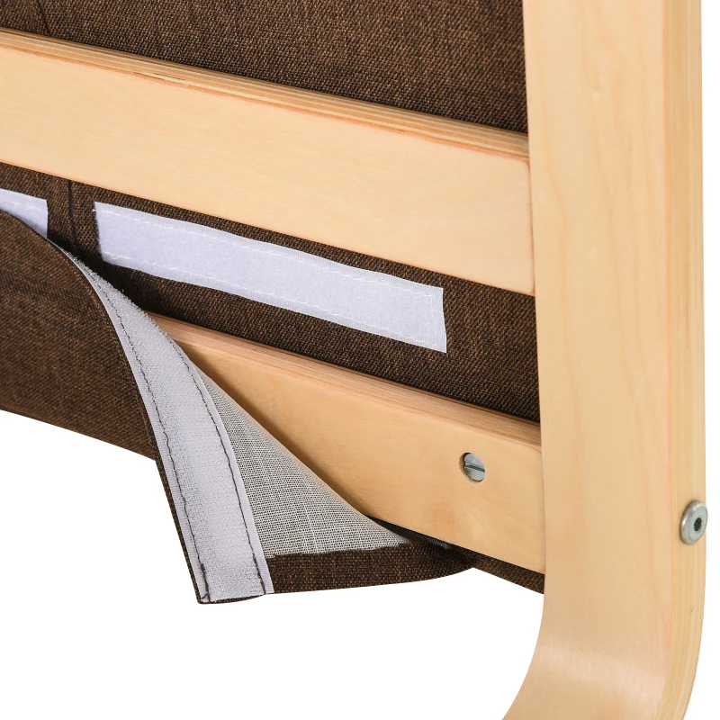 HOMCOM relaxstoel met poef, stoel met armsteunen linnen bekleding houten frame bruin