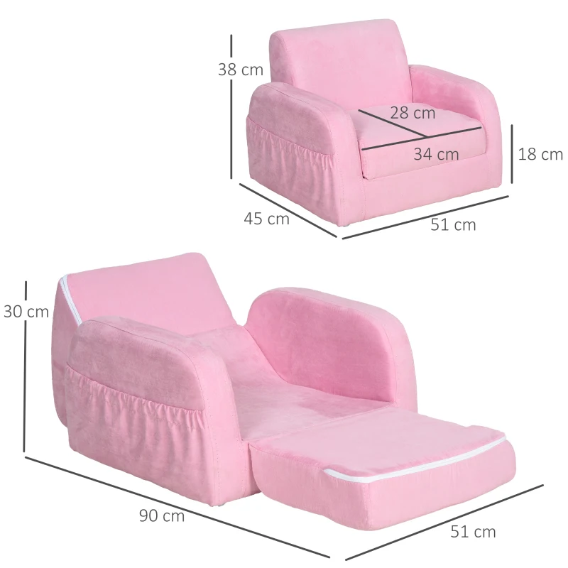 HOMCOM 2-in-1 kinderstoel mini-stoel Kinderbank voor 3-6 jaar 51 x 45 x 38 cm roze