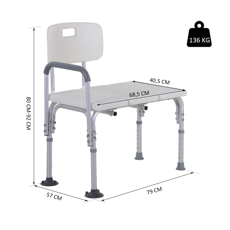 HOMCOM douchestoel badkruk met handgreep en rugleuning slipvast aluminiumlegering
