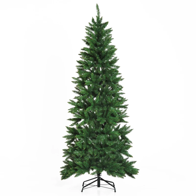 SALCAR Smalle kunstkerstboom, 210 hoog, van 100% PE-spuitgietwerk, premium, natuurgetrouw en realistisch, slanke dennenboom in zachtgroen