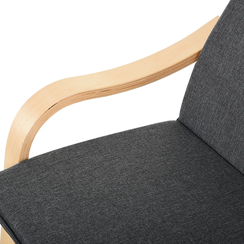 HOMCOM relaxstoel met poef stoel met armsteun linnen bekleding houten frame grijs
