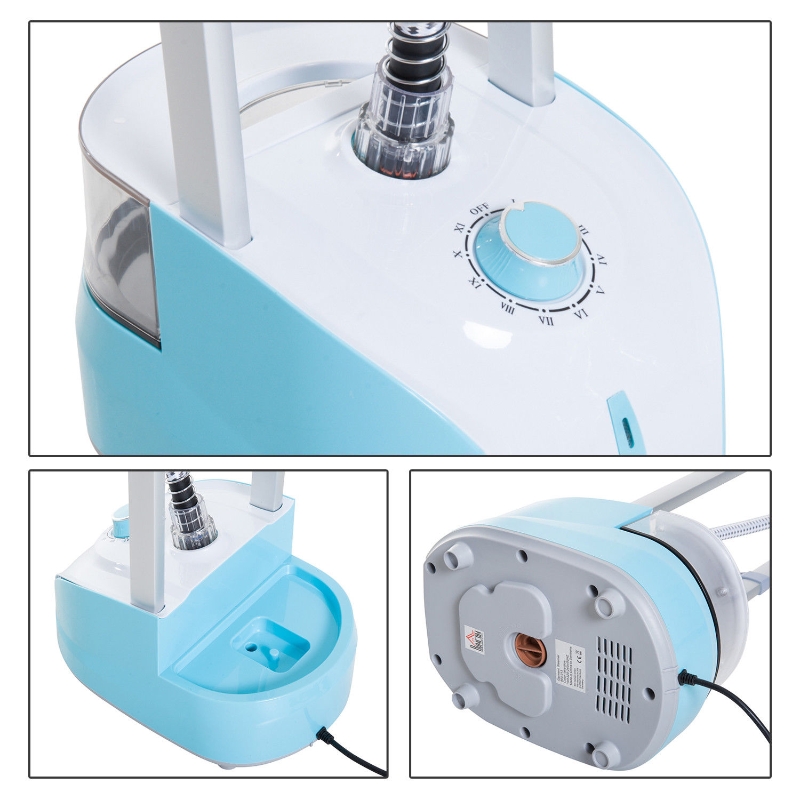 HOMCOM kledingstomer stoomborstel 1800 W stoomstrijkijzer verticaal stoomstation 2 l blauw