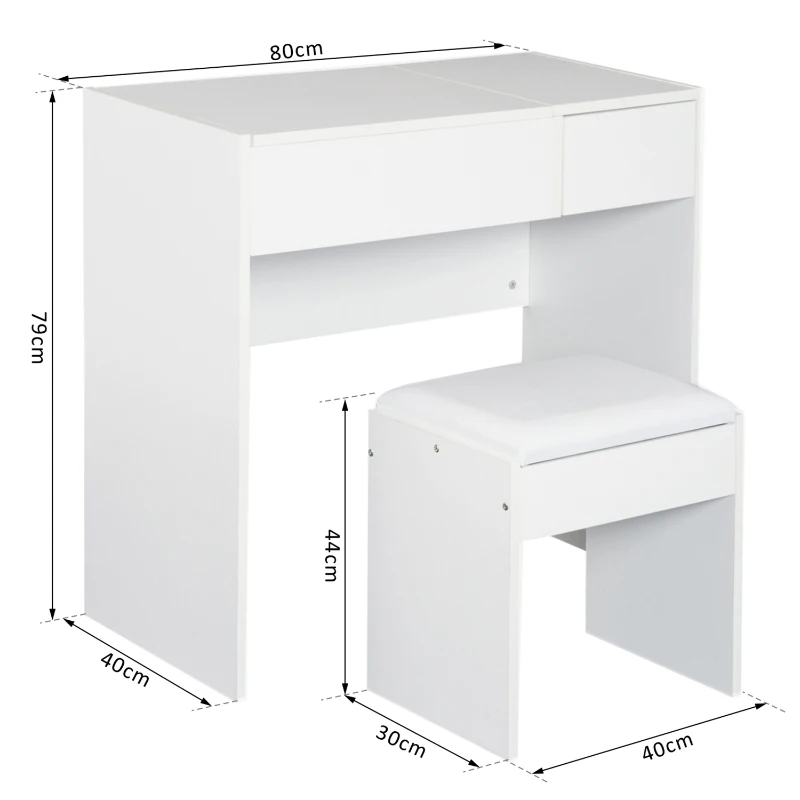 HOMCOM Make-uptafel met kruk toilettafel kaptafel inklapbare spiegel wit