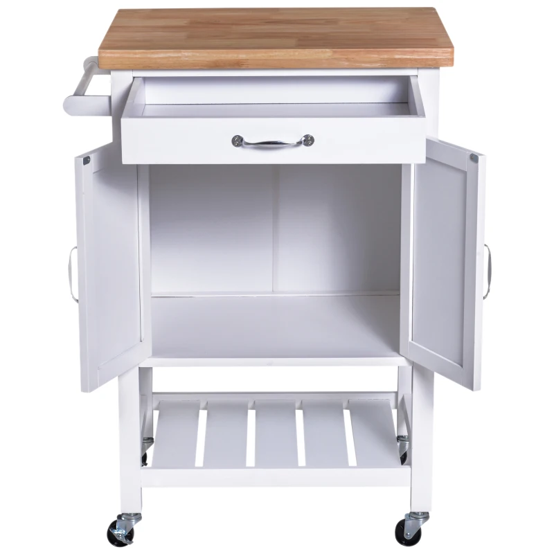 HOMCOM Keukentrolley keukenwagen keukenkast met schuiflade hout wit