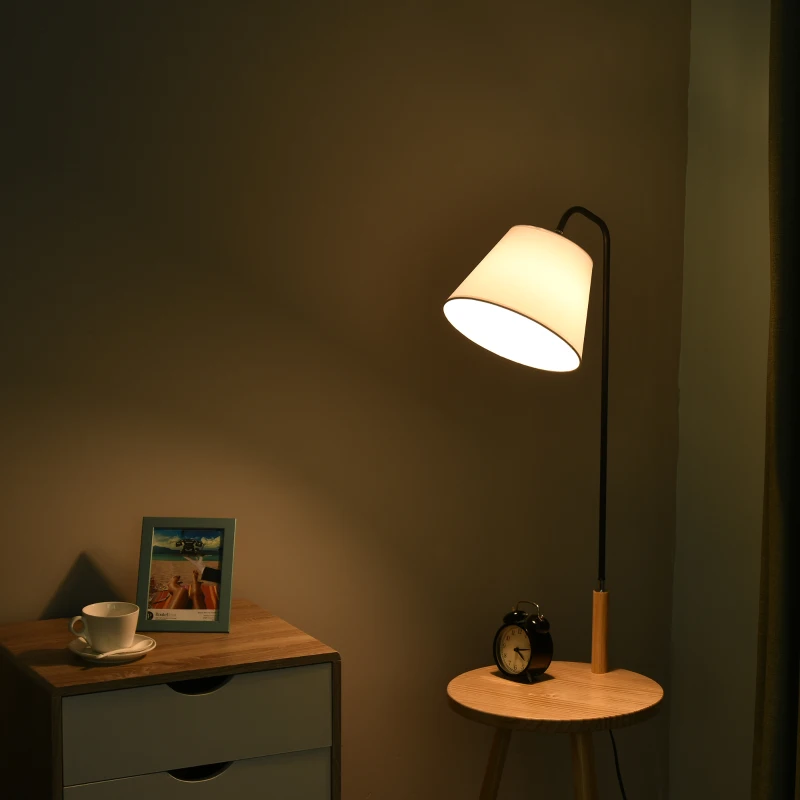HOMCOM staande lamp voor woonkamer, staande lamp, staande lamp, booglamp met houten tafel, Scandinavische stijl, staal, wit, 42 x 42 x 144 cm woonkamer staande lamp tafel staal wit | Aosom.de