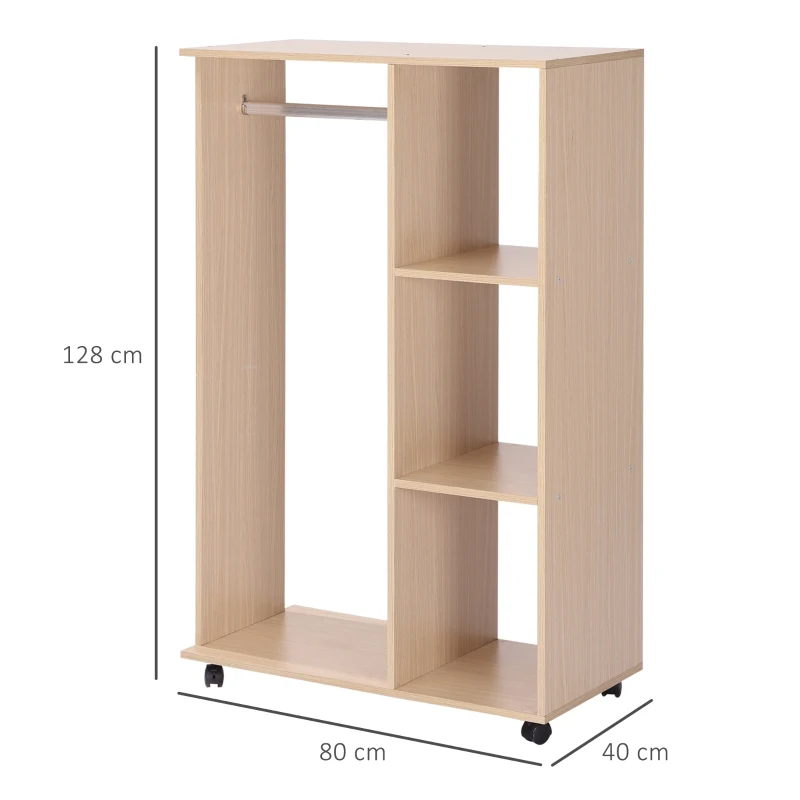 HOMCOM Open gangkast met rails en wielen naturel