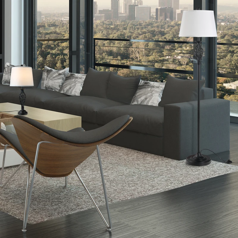 HOMCOM Set van 3 lampen: 2 tafellampen (ø38 x 158 cm) + 1 vloerlamp (ø30 x 62 cm) wit