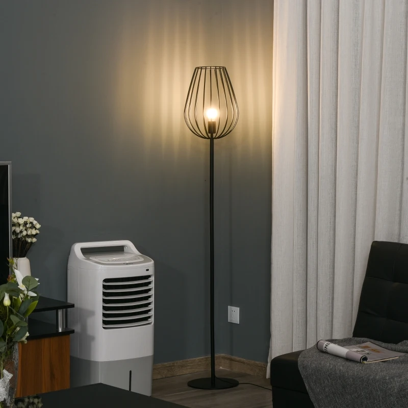 HOMCOM Staande lamp retro industrieel met metalen rooster kooi lampenkap & metalen voet