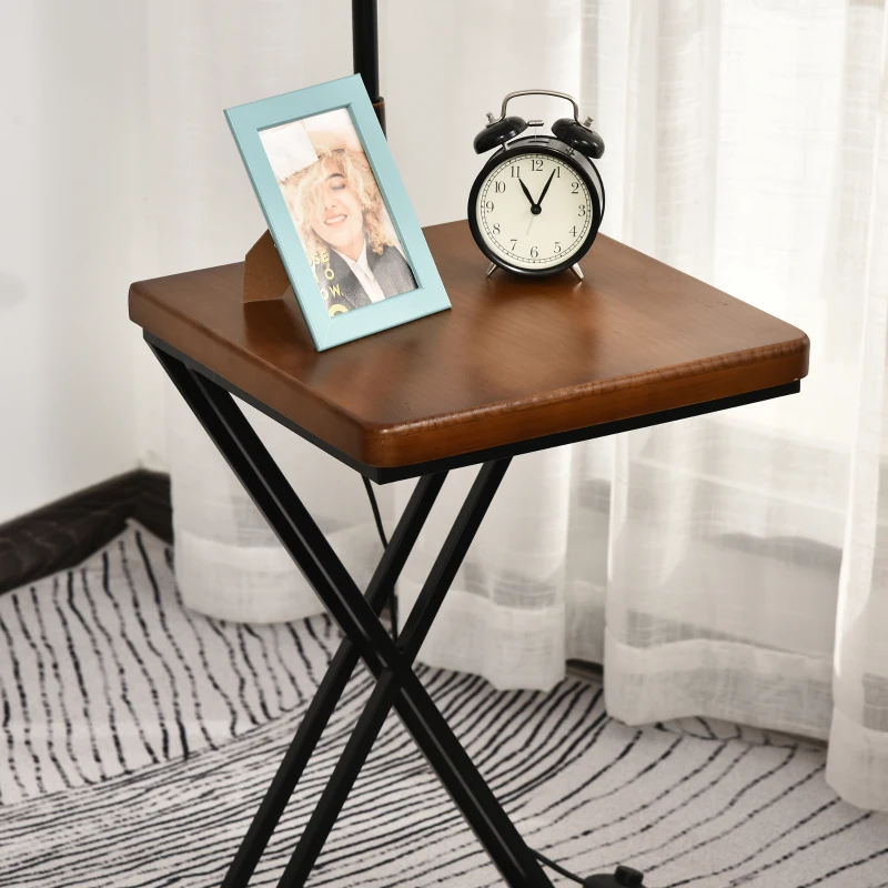 HOMCOM Staande lamp vloerlamp met opbergplank, grenenhout + staal, 36 x 36 x 165 cm (bruin + grijs + zwart) | Aosom.de
