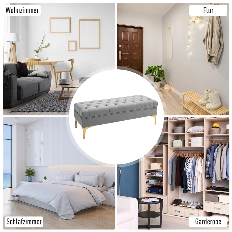 HOMCOM Zitbank, bedbank, schoenenbank met verhoogde poten, slaapkamer, fluweel blauw 118 x 45 x 42 cm