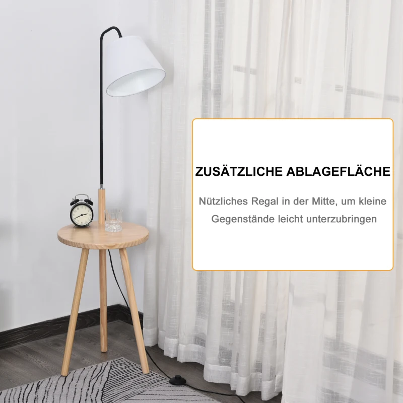 HOMCOM staande lamp voor woonkamer, staande lamp, staande lamp, booglamp met houten tafel, Scandinavische stijl, staal, wit, 42 x 42 x 144 cm woonkamer staande lamp tafel staal wit | Aosom.de