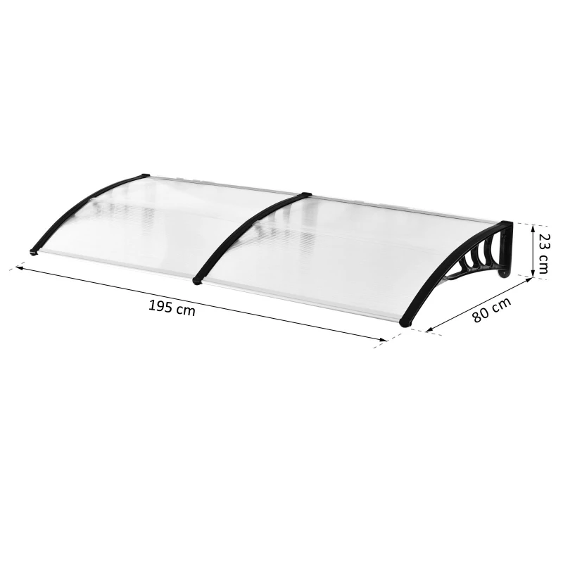 Outsunny Schuurluifel voor voordeur 80 x 195 x 23 cm 5 mm polycarbonaat aluminium transparant