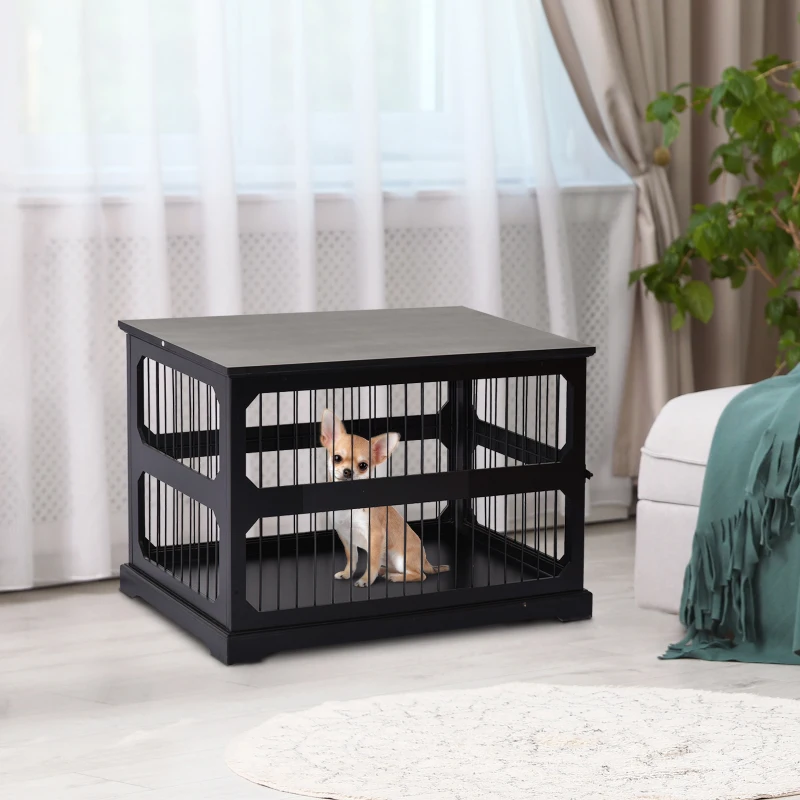 Hondenkooi dierenkooi gemaakt van MDF en metaal hondenbox moderne stijl zwart