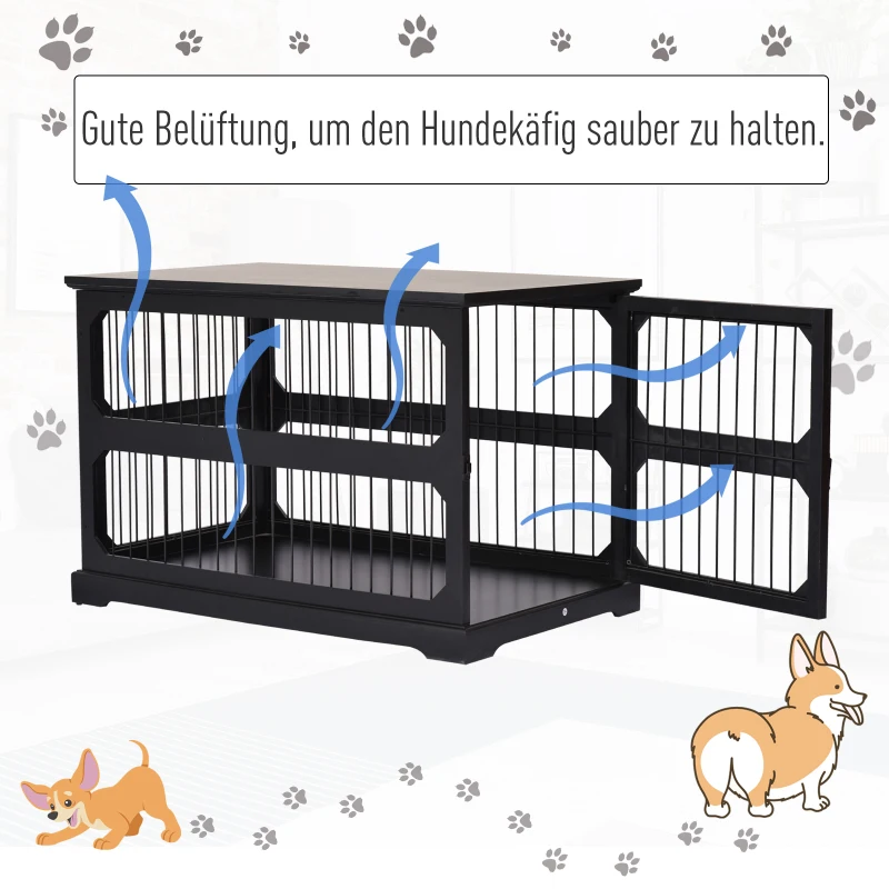 Hondenkooi dierenkooi gemaakt van MDF en metaal hondenbox moderne stijl zwart