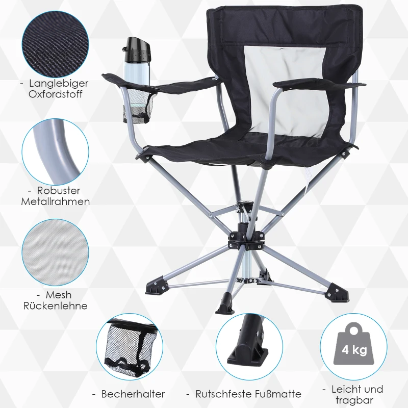 Outsunny visstoel, klapstoel, campingstoel met armsteun en bekerhouder, incl. draagtas, zwart, 81 x 64 x 89 cm