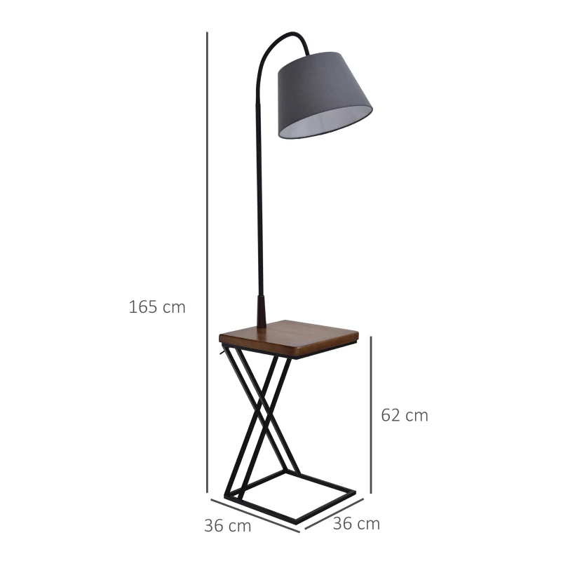 HOMCOM Staande lamp vloerlamp met opbergplank, grenenhout + staal, 36 x 36 x 165 cm (bruin + grijs + zwart) | Aosom.de