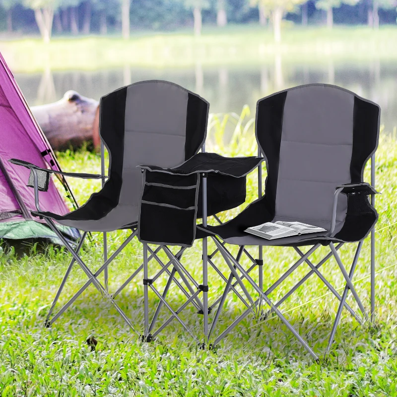 Dubbele campingstoel klapstoel met bekerhouder en vak voor koelelement armsteun Oxford