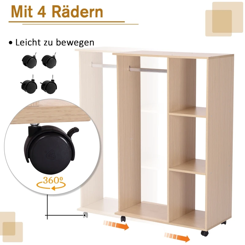 HOMCOM Open gangkast met rails en wielen naturel