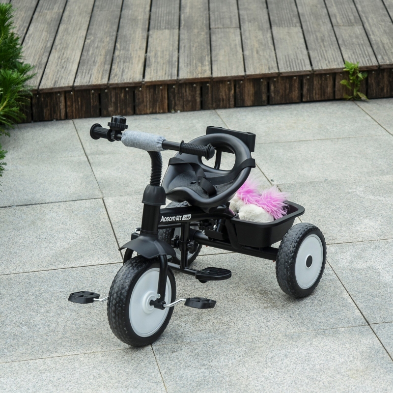 HOMCOM 2-in-1 kinderdriewieler duwstang voor kinderdriewieler met kap Trike  grijs | Aosom Netherlands