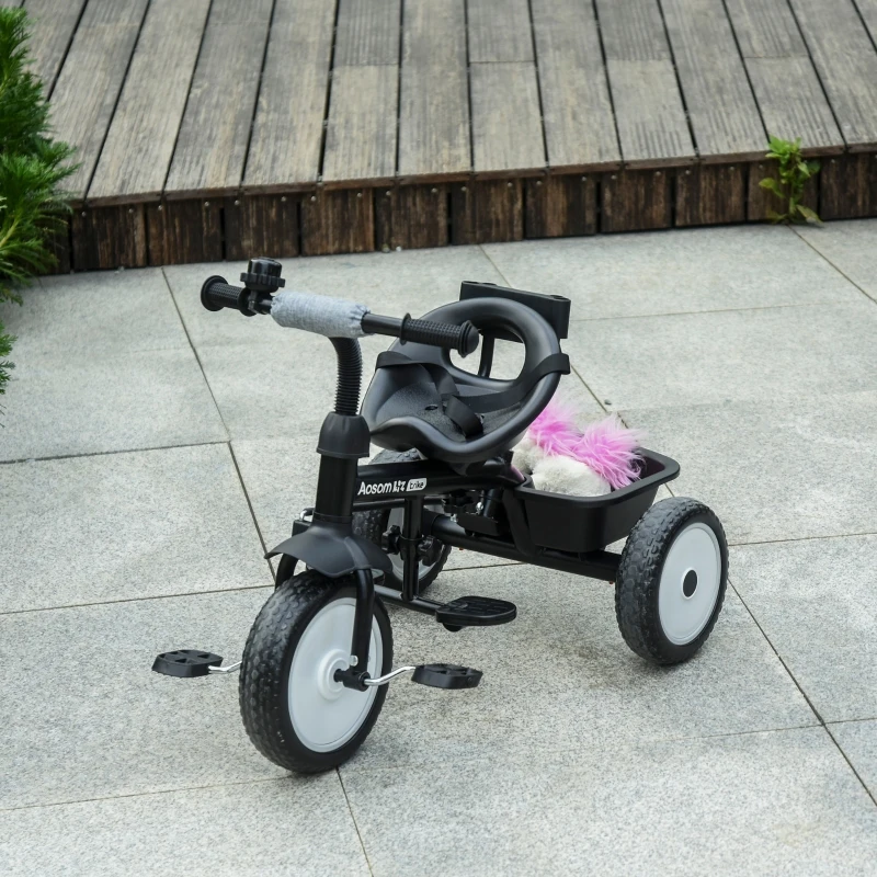 HOMCOM 2-in-1 kinderdriewieler duwstang voor kinderdriewieler met kap Trike grijs