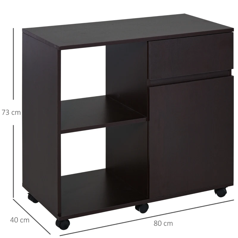 HOMCOM Printertafel trolley printerstandaard met laden+plank spaanplaat bruin