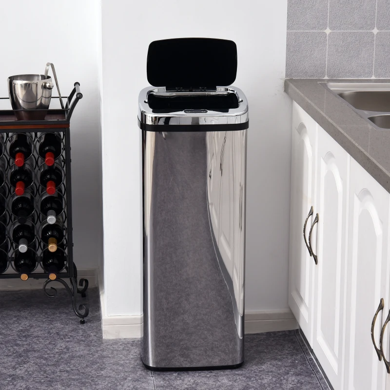 HOMCOM vuilnisemmer rvs automatische sensor 50 l vierkant zonder binnenemmer 50 l/vierkant afvalemmer IR met/zonder rond 30 l / 50 l (50 l/vierkant)