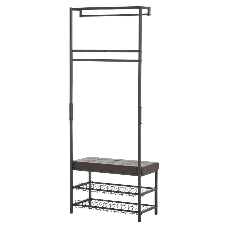 HOMCOM garderobestandaard garderobe kledingrek met zitbank schoenrenrek metaal