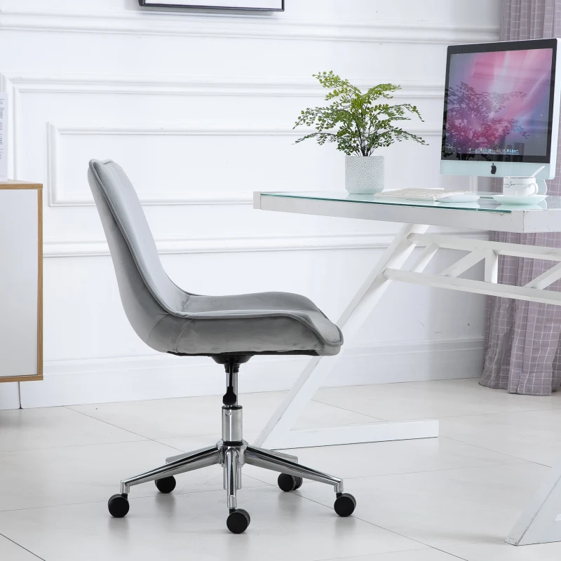 HOMCOM bureaustoel draaistoel bureaustoel in hoogte verstelbaar 360 ° draaibaar fluweel 52,5 x 60 x 82-91 cm, Grijs