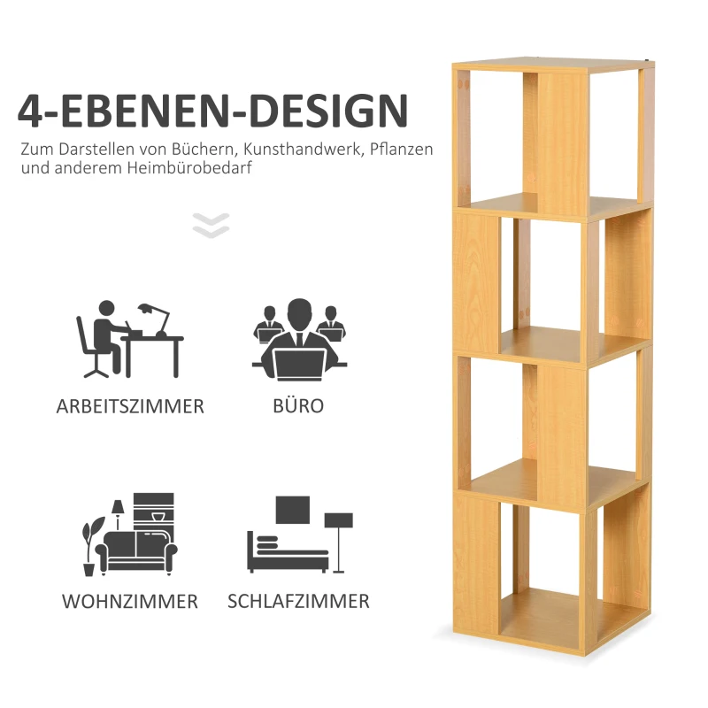 Boekenrek decoratieve plank met 4 niveaus vrijstaande stelling voor presentatie van natuurlijke spaanplaat