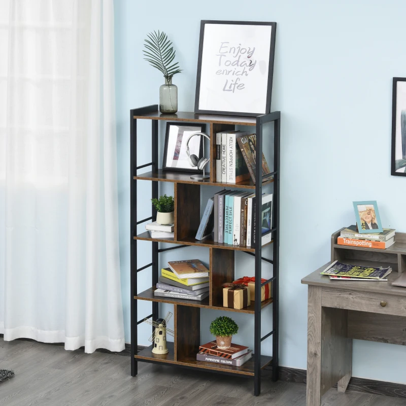 Boekenplank vrijstaande stelling 4-laagse kantoorplank industrieel design metalen spaanplaat