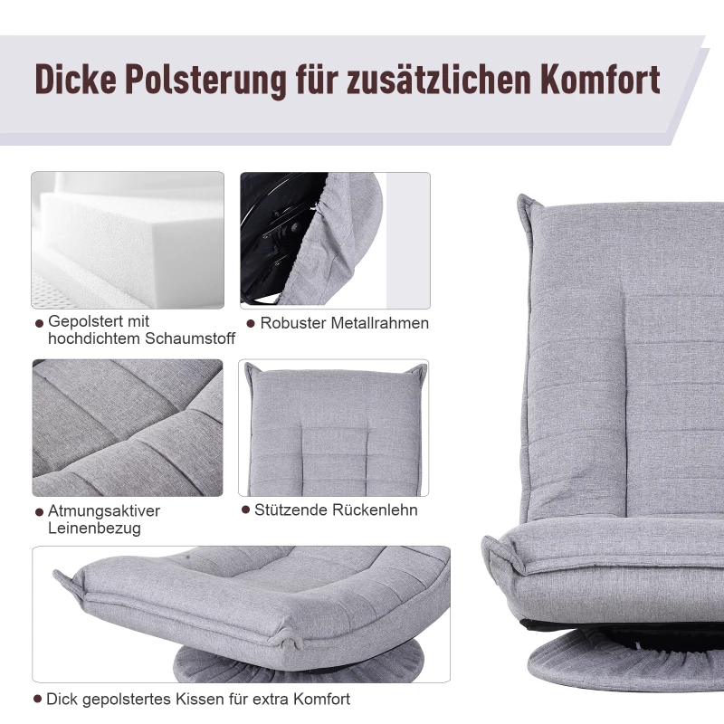 HOMCOM® vloerkussens en rugkussen vouwstoel bekleed linnen lichtgrijs 64 x 93 x 80 cm | Aosom.de