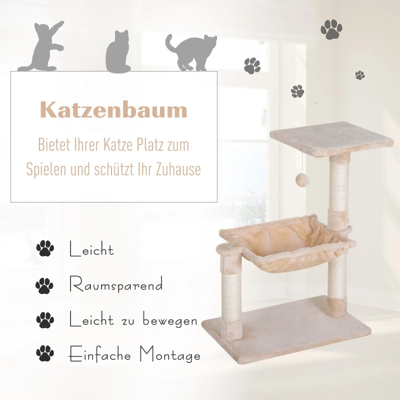 PawHut Klimboom met sisal paal, kattenboom, krabpaal, hangmat, spaanplaat beige(m-4)