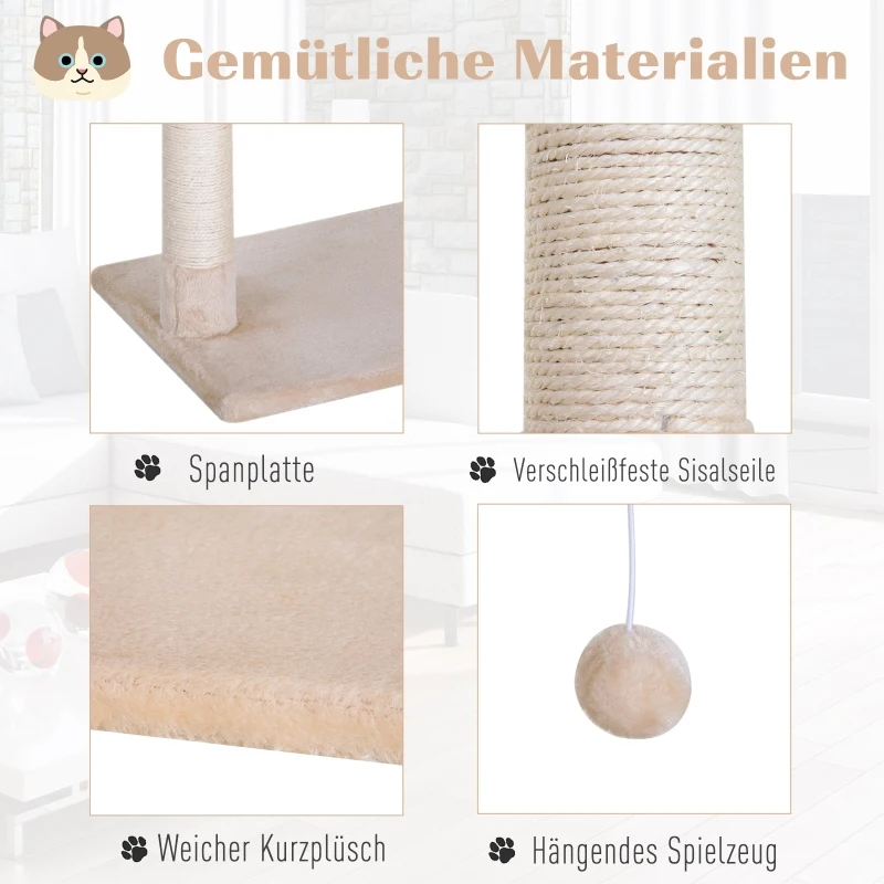 PawHut Klimboom met sisal paal, kattenboom, krabpaal, hangmat, spaanplaat beige(m-5)