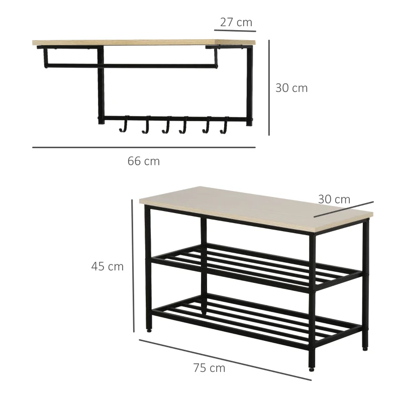 HOMCOM 2-in-1 garderobeset halrek met zitbank
