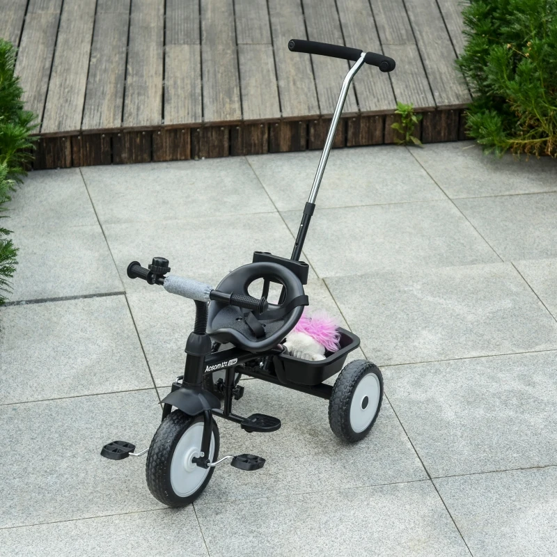 HOMCOM 2-in-1 kinderdriewieler duwstang voor kinderdriewieler met kap Trike grijs