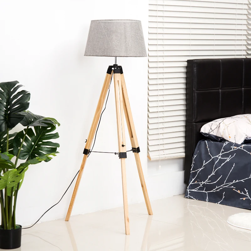 HOMCOM staande lamp vloerlamp stalamp hoogte 99-143 cm woonkamer E27 grenen 2 kleuren