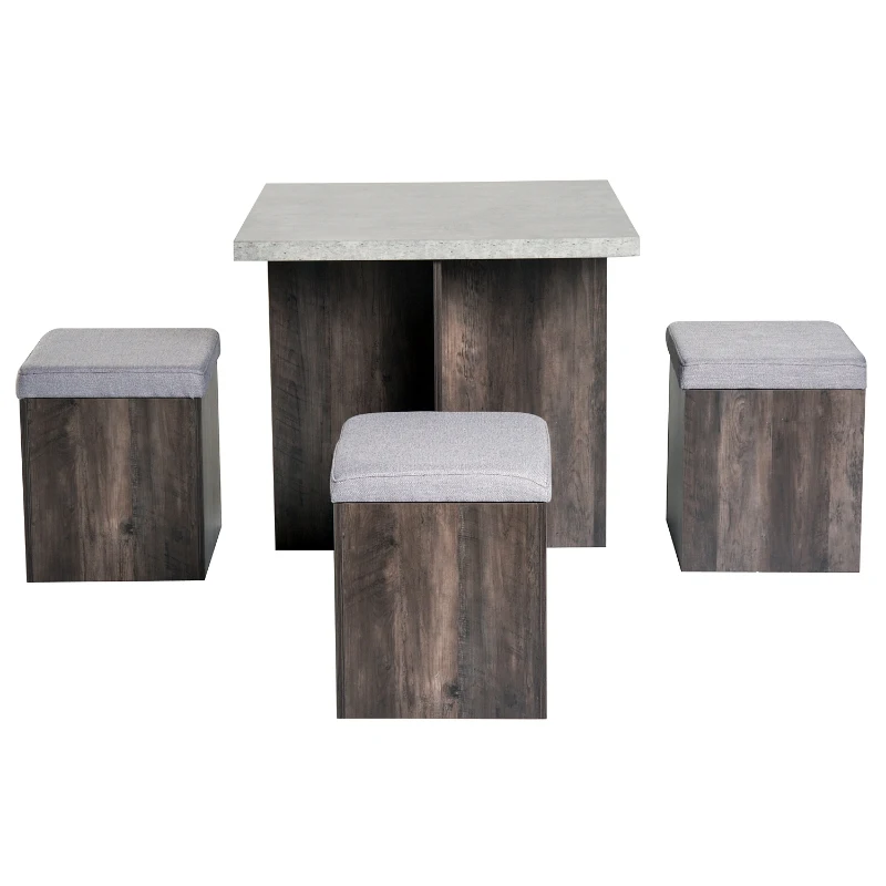 HOMCOM 5-delige eetset eettafel set met 4 krukken zitgroep eetkamer 80x80cm grijs