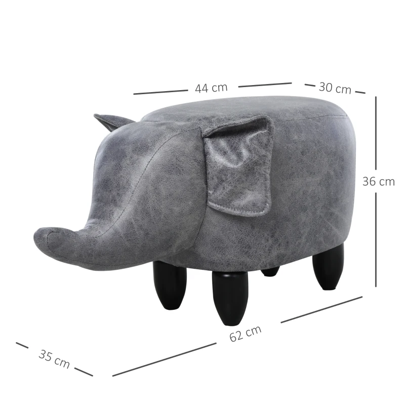 Dierenkruk decoratieve kruk gestoffeerde kruk met dierenmotief olifant voetenbank grijs