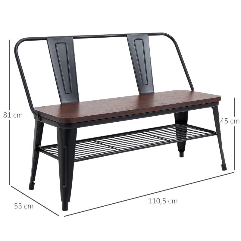 2-zit zitbank tuinbank houten bank bank industriële stijl metaal naturel + zwart