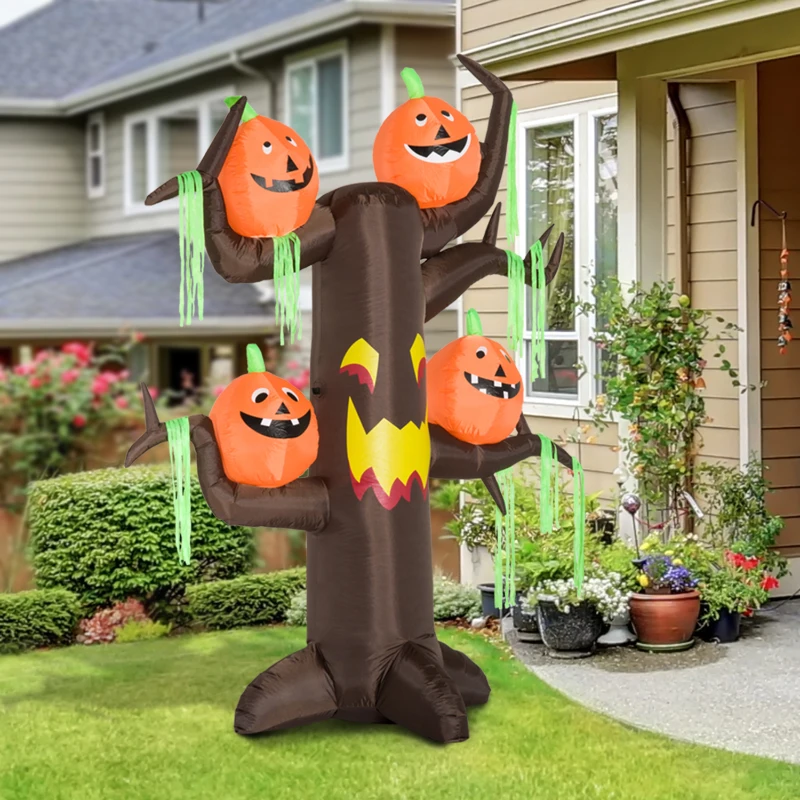 HOMCOM opblaasbare boom halloween pompoen opblaasfiguur met LED‘s 2.4 m | Aosom.de