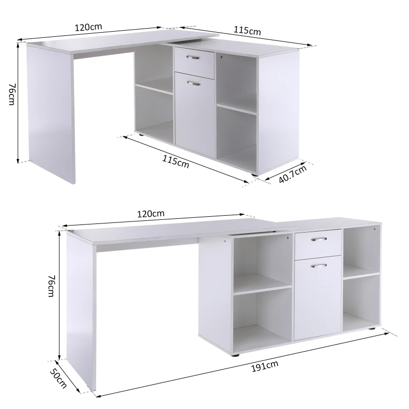HOMCOM Hoekschrijftafel computertafel bureau hoekbureau wit MDF