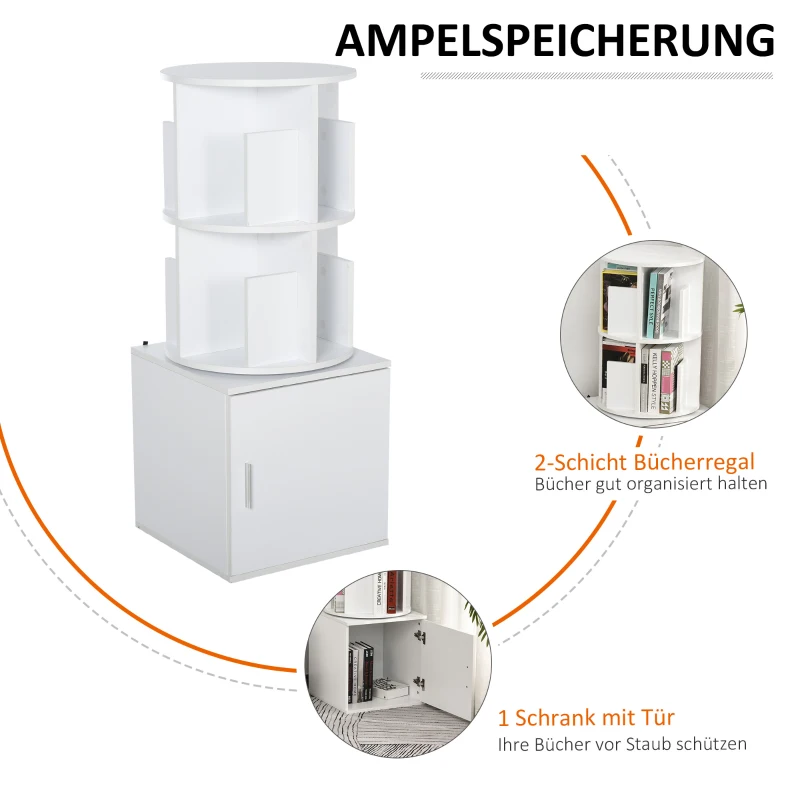 Boekenrek 2-in-1 vrijstaande stelling roterend rek 360 ° draaibaar verwijderbaar wit