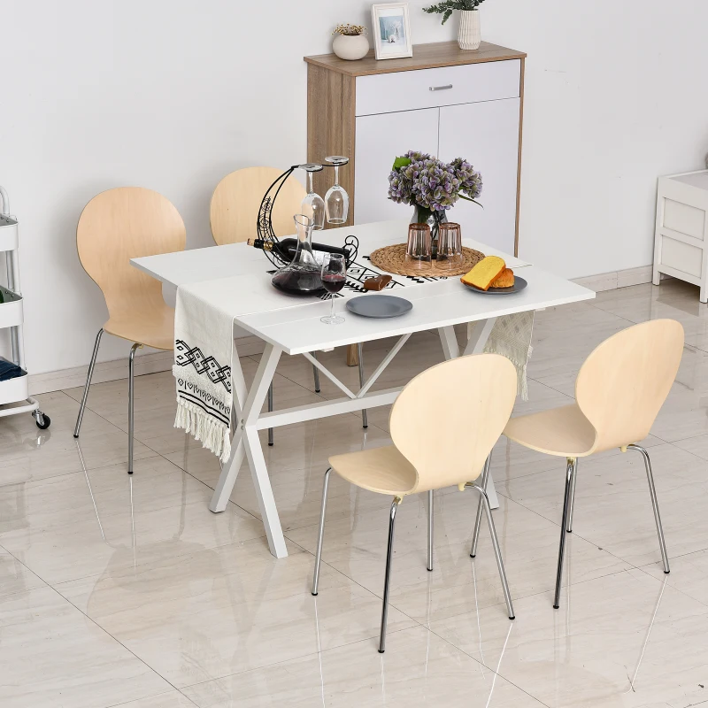 HOMCOM Set van 4 eetkamerstoelen keukenstoel houten stoel met metalen poten massief hout naturel